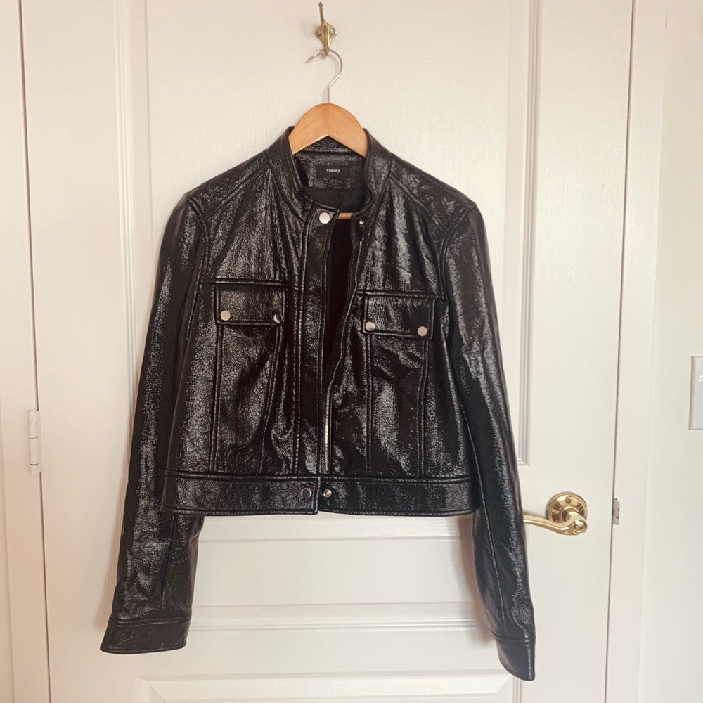 Theory Crinkled Patent Leather Jacket